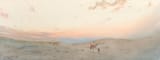 Augustus Osborne Lamplough (Manchester, Lancashire, England, U.K. 1877-1930 Bromborough, Cheshire, England, U.K.) A single camel rider crossing the desert at sunset - Watercolour heightened with bodycolour