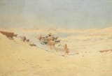 Augustus Osborne Lamplough (Manchester, Lancashire, England, U.K. 1877-1930 Bromborough, Cheshire, England, U.K.) Camel riders in the desert - Watercolour