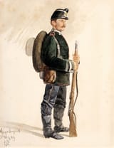 Friedrich Leon Pohle (Leipzig, Kingdom of Saxony, German Confederation 1841-1908 Dresden, Kingdom of Saxony, German Reich) Jäger Sergeant - Aquarell 1889