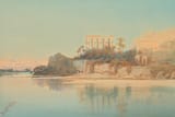 Augustus Osborne Lamplough (Manchester, Lancashire, England, U.K. 1877-1930 Bromborough, Cheshire, England, U.K.) The Hypaethral Temple at Philae, Egypt - Watercolour-min