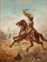 Nils Forsberg (Kätteryd, Kristianstads län, Sweden, U.K. of Sweden-Norway 1842-1934 Helsingborg, Malmöhus län, Kingdom of Sweden) Attacking Riders - Oil on canvas 1886