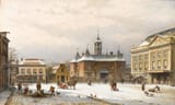 Johannes Hilverdink (Groningen, Ems-Occidental, French Empire 1813-1902 Amsterdam, Kingdom of the Netherlands) The Leidseplein in Amsterdam - Oil on canvas