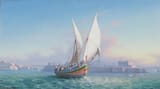 Nicola F. Criscimanno (1845-1909) Gozo fishing boat before Malta - Oil on board 1875