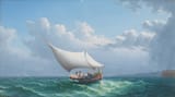 Nicola F. Criscimanno (1845-1909) Gozo fishing boat off the coast of Malta - Oil on board 1875