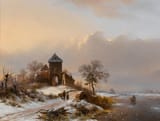 Frederik Marinus Kruseman (Haarlem, Holland, Kingdom of the Netherlands 1816-1882 Saint-Gilles, Province of Brabant, Kingdom of Belgium) Winter Landscape with the Entrance Gate of the Brewery at Vilvoorde - Oil on panel 1844