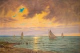 Márk Rubovics ( Pest , Kingdom of Hungary, A.H.M. 1867-1947 Budapest, Hungarian Republic) Balatoni vitorlások (Sailboats on Lake Balaton) - Olaj, vászon