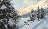 Peder Mørk Mønsted (Balle Mølle, Randers Amt, Kingdom of Denmark 1859-1941 Fredensborg, Frederiksborg Amt, Kingdom of Denmark) Winter landscape at Morteratsch in Switzerland - Oil on canvas 1920