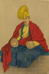 Elizabeth Keith (Aberdeenshire, Scotland, U.K. 1887-1956 London, England, U.K.) Lama Priest In Ceremonial dress - Color woodblock print 1922-min