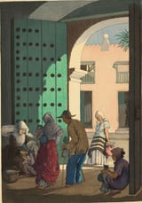 Elizabeth Keith (Aberdeenshire, Scotland, U.K. 1887-1956 London, England, U.K.) Entrance gate to the Saint Isabella Tower, Manila, Philippines - Color woodblock print c.1924-min