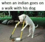 indian walks his dog
