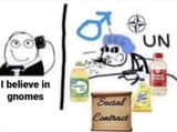 gnome against the modern world and blue helmets with thier corn syrup