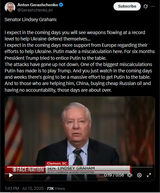 Senator Lindsey Graham 13-07-2025 I expect in the coming days you will see weapons flowing at a record level to help Ukraine defend themselves HD