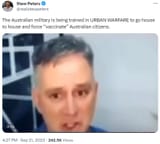 2023-09-21 The Australian military is being trained in URBAN WARFARE to go house to house and force &#039;vaccinate&#039; Australian citizens - COVID-19 Vaxx Jab Authoritarianism Orwellian Dystopia Stew Peters @realstewpeters Twitter Tweet