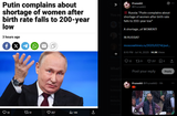 Russia, &#039;Putin complains about shortage of women after birth rate falls to 200-year low&#039; 14-07-2025 A shortage…of WOMEN! IN RUSSIA