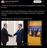 Lavrov had meetings with Xi Jinping and Foreign Minister of India today in China. 15-07-2025 Russia&#039;s war in Ukraine is discussed, Shanghai Cooperation Organization