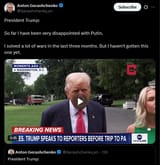 President Trump 15-07-2025 So far I have been very disappointed with Putin. I solved a lot of wars in the last three months. But I haven&#039;t HD