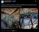 A barbecue grill mounted on a 155mm CAESAR self-propelled howitzer saved it from a Russian FPV drone strike. 16-07-2025