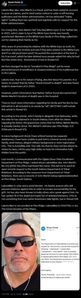 Screenshot 2025-07-17 at 13-51-10 Sarah Fields on X Lakota Man aka. John Martin is a fraud and has been using his account to pose as Lakota and to twist native culture to cater to left leaning politicians and the Biden admini[...]