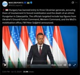 Hungary has banned entry to three Ukrainian generals, accusing them of involvement in forced mobilization and the death of an ethnic Hungarian in Zakarpattia 17-07-2025