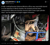 A high-ranking Russian Defense Ministry officer was reportedly injured in a car explosion in North Ossetia. 17-07-2025 survived, transported to Moscow