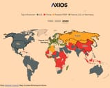 The countries where China&#039;s influence surpassed the U.S.