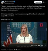 If there is no ceasefire in Ukraine within 50 days, Russia will face very high tariffs and secondary sanctions&#039; 17-07-2025 Karoline Leavitt HD