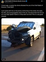 RabbiUkraine 18-07-2025 2 hours ago, a russian fpv drone attacked the car of the Chief Rabbi of Kherson, Yosef Wolf! the rabbi, his wife, daughter HD