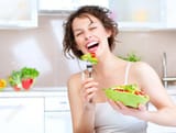 laughing bitch eating salad