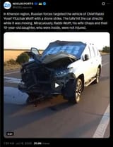 In Kherson region, Russian forces targeted the vehicle of Chief Rabbi Yosef Yitzchak Wolff with a drone strike. The UAV hit the car 18-07-2025 HD