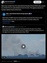 IAEA says smoke near the Zaporizhzhia Nuclear Power Plant was caused by a forest fire at a safe distance from the site 19-07-2025 no nuclear safety threat