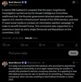 MarkWarner 18-07-2025 It seems DNI Gabbard is unaware that the years-long Russia investigation carried out by the Senate Intelligence Committee