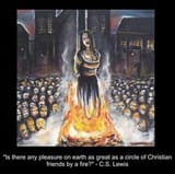 CSLewis Christians around fire burning witches