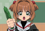 AI Sakura holding a cucumber