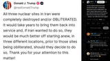 Trump claimed all three Iranian nuclear sites were &#039;completely destroyed and-or obliterated.&#039; He said it would take years to rebuild and warned that Iran 19-07-2025