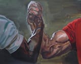 predator handshake oil painting