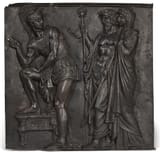Unknown Artist (Italian, 19th century) Unknown Classical scene, possibly Theseus pointing to Athens while standing beside Dionysus and Ariadne - Cast iron
