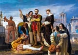 Antonio Gisbert Pérez (Alcoy, Province of Alicante, Kingdom of Spain 1834-1901 Paris, French Republic) Ejecución de los comuneros de Castilla (The Execution of the 3 leaders of the Comuneros of Castile in 1521) - Óleo sobre lienzo 1860-min