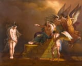 After Alexandre-Évariste Fragonard (Grasse, Provence, Kingdom of France 1780-1850 Paris, French Republic) Psyché reconnaissant ses fautes devant Vénus (Psyche admitting her faults before Venus) - Porcelain plaque c.1825