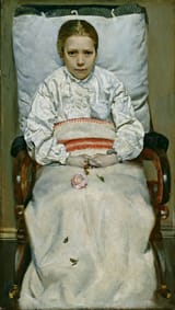 Christian Krohg (Christiania, Sweden-Norway 1852-1925 Oslo, Kingdom of Norway) Sick Girl - Oil on wood 1881-min