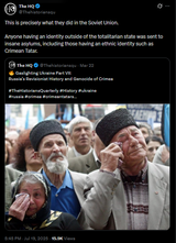 Thehistoriansqu 19-07-2025 This is precisely what they did in the Soviet Union. Anyone having an identity outside of the totalitarian state, insane asylums, Crimean Tatar