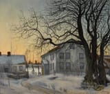 Harald Oskar Sohlberg (Christiania, Norway, U.K. of Sweden-Norway1869-1935 Oslo, Kingdom of Norway) Den gamle Kapteinsgaard, Vintereftermiddag (The Old Captain’s House, Winter Afternoon) - Oil on canvas 1909