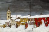 Harald Oskar Sohlberg (Christiania, Norway, U.K. of Sweden-Norway1869-1935 Oslo, Kingdom of Norway) Street in Røros in Winter - Oil on canvas 1903-min