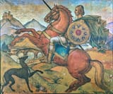 Vasa Pomorišac (Modoš, Torontál County, Kingdom of Hungary, Austro-Hungarian Monarchy 1893-1961 Belgrade, Federal People&#039;s Republic of Yugoslavia) The Serbian knight Strahinja Banović - Mixed media on paper 1936-min