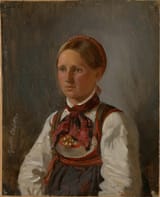 Adolph Tidemand (Mandal, Lister og Mandals amt, Norway, U.K. of Sweden-Norway 1814-1876 Kristiania, Akershus amt, Norway, U.K. of Sweden-Norway) Portrait of Gunild Olsdatter from Tinn - Oil on canvas 1848-min