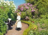 Hans Andersen Brendekilde (Braendekilde, Odense Amt, Kingdom of Denmark 1857-1942 Jyllinge, Københavns Amt, Kingdom of Denmark) A young girl with a straw hat, dressed in a white summer dress - Oil on canvas 1910-min