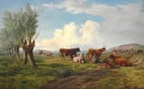 Johannes Wilhelm Zillen (Schleswig, Duchy of Schleswig, Kingdom of Denmark 1824-1870 København, Kingdom of Denmark) Landskab med Qvæg (Landscape with cattle) - Oil on canvas 1869