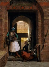 Jean-Léon Gérôme (Vesoul, Haute-Saône, Kingdom of France 1824-1904 Paris, French Republic) Corps de garde d&#039;arnautes au Caire (Arnauts&#039; guardhouse in Cairo) - Huile sur panneau 1861 (QR)