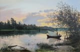 Albert Nikolaevich Benois (St. Petersburg, Russian Empire 1852-1936 Fontenay-aux-Roses, Seine-et-Oise, French Republic) Вечер на озере Сайма (Evening on Lake Saimaa, Finland) - Бумага, акварель, белила, лак-min