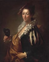Alexis Grimou (Argenteuil, Île-de-France, Kingdom of France 1678-1733 Paris, Kingdom of France) Portrait of a woman, half-length, holding a black mask - Oil on canvas-min