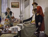 Harold Harvey (Penzance, Cornwall, England, U.K. 1874-1941 Newlyn, Cornwall, England, U.K.) The Critics - Oil on canvas 1922